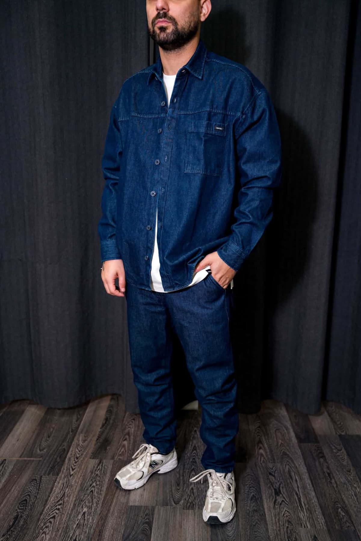 Σετ Boston μπλε denim πουκάμισο και παντελόνι